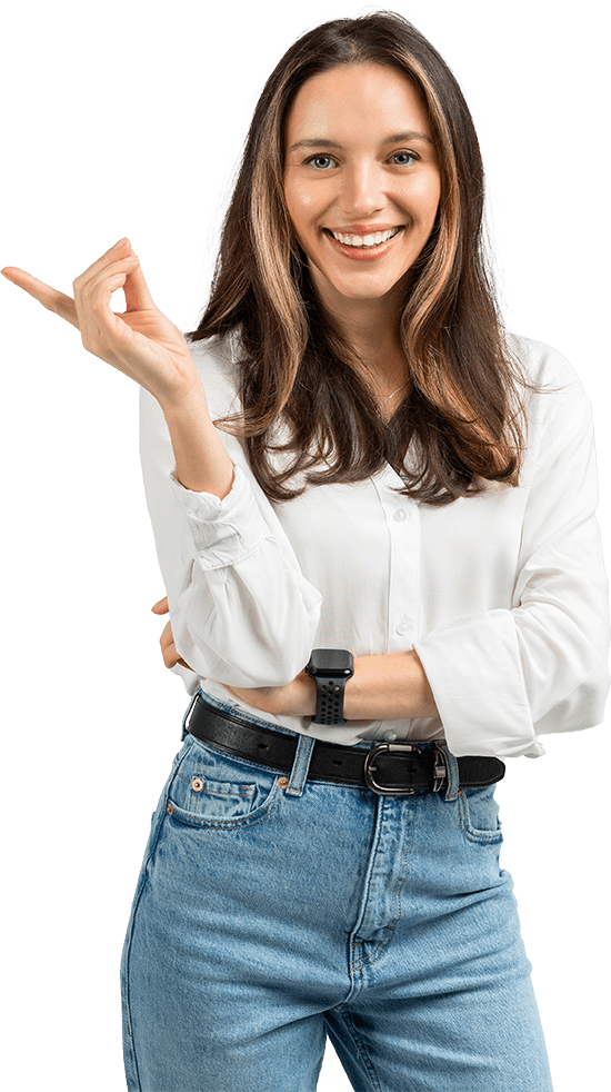 Woman pointing at code